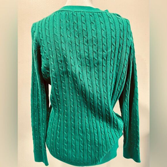Talbots Cable knit sweater classic V neck green business office women’s LP - Picture 3 of 6